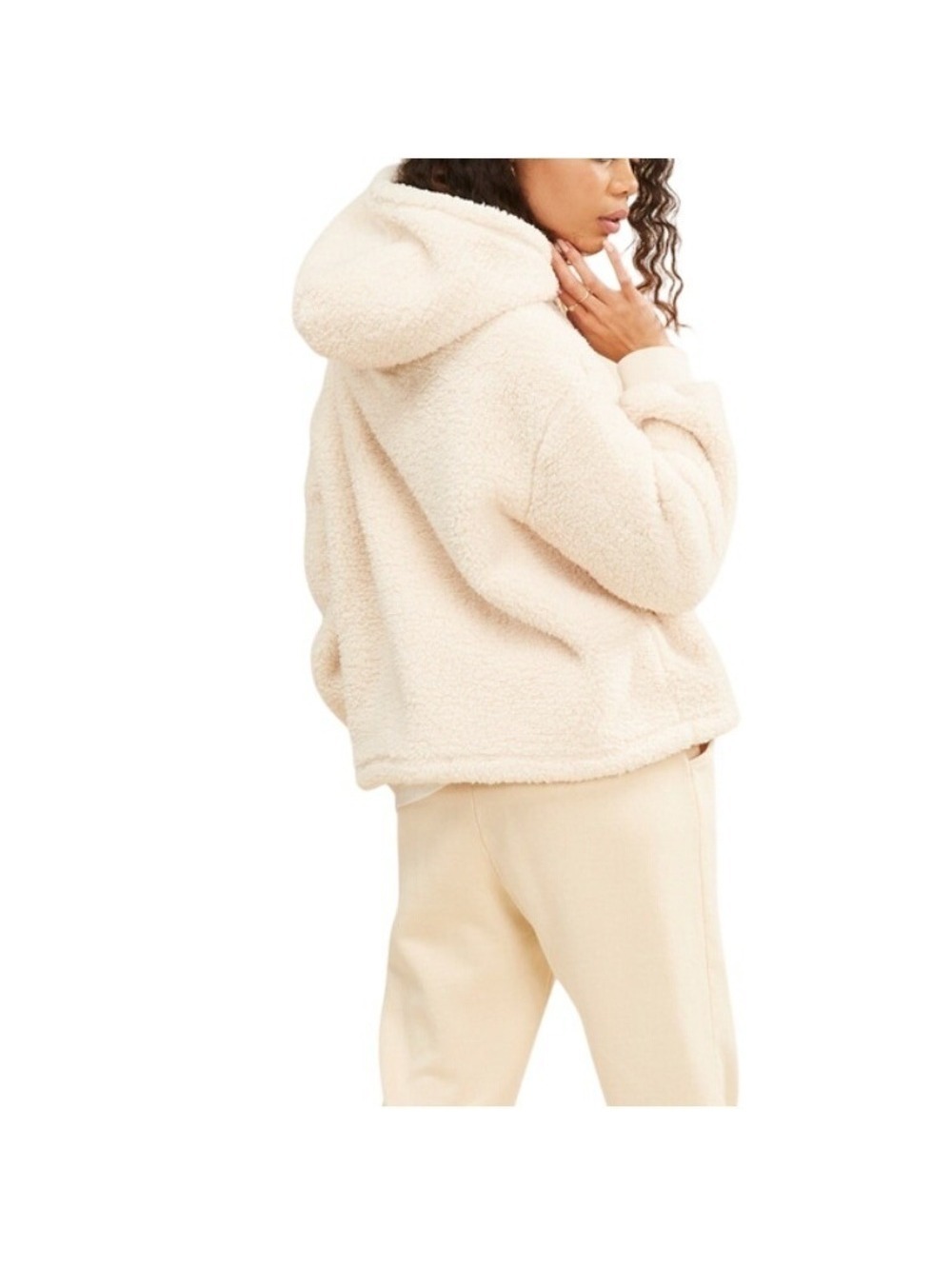 Billabong Women's Antique White Fur Still Cosy Sherpa Pullover Hoodie Size L